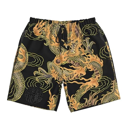 Oriental Dragon Print Men's Casual Beach Shorts Elastic Waist Drawstring Dry Quick Summer Shorts4