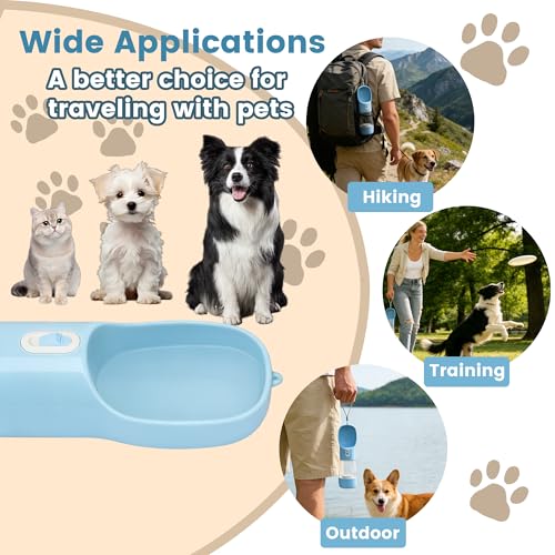 Image of Portable Dog Water Bottle with Food Container Dishwasher Safe-Blue | 3 IN1 Drinking Bottle for Pet Puppy Outdoor Walking Hiking Travel | BPA Free Leak Proof Dog Water dispenser with Bowl