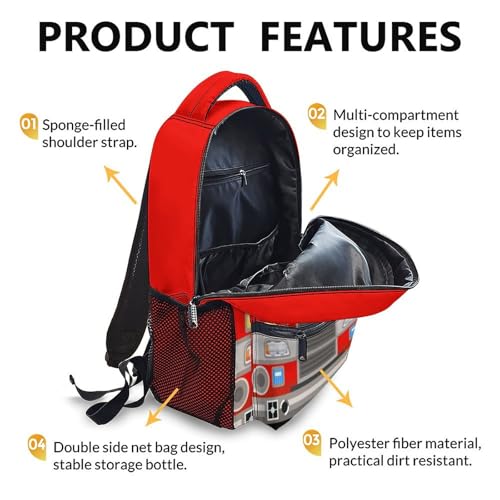 School Backpacks for Boys, 17 inches Back to School Supplies for Kids Children, Fire Truck Bookbag with Pockets for Kindergarten Preschool, Cartoon Schoolbag for Truck Lovers3