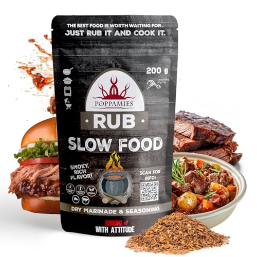 Sazonador Poppamies Slow Food - Adobo seco y Condimento para Carne de res y Cerdo - Ideal para Parrilla, BBQ, Horno - Paquete Grande (200 g)