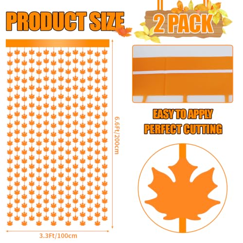 Image of TONIFUL 2Pcs Orange Maple Leaf Metallic Tinsel Foil Fringe Curtain Streamer