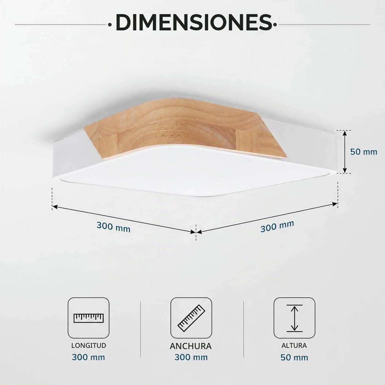 M Ledme - Plafón LED Techo Blanco Cuadrado 24W con Mando a distancia, Regulable 2700K-6500K blanco frío a cálido, 2400LM, Diseño Blanco con Madera Natural, para Baño, Cocina, Balcón,LM8282