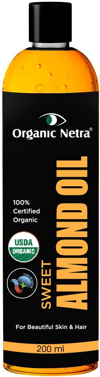 Organic Netra® 100% Pure Organic Sweet Almond Oil Cold Pressed for All Types of Hair and Skin (No Paraben & No Mineral Oils) (200 ml)