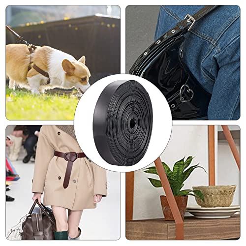 Image of GORGECRAFT 11 Yards Double Sided Fold Over Leather Strip Straps 1 Inch /25mm Wide Flat Cord DIY Leather Strap String for Making Bag Strap Crafts Leather Belt Furniture Handles(Black)