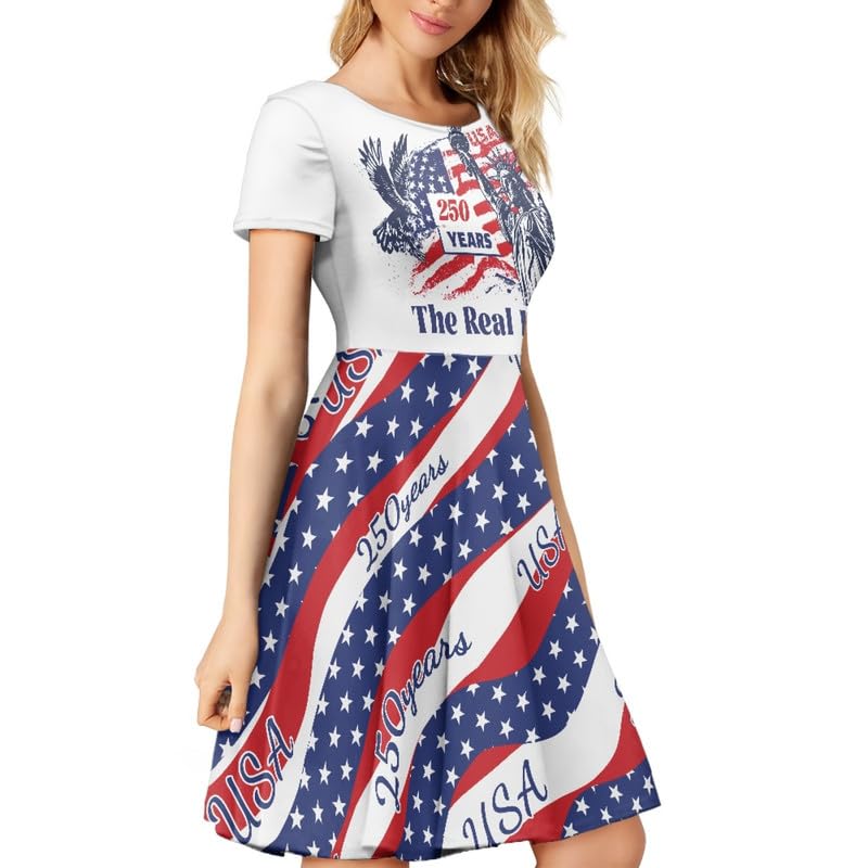 Image of Irisjudy T Shirt Dress for Women Short Sleeve Girls Short Sleeve Dress Plus Size, O Neck Knee Length Midi Dress for Ladies