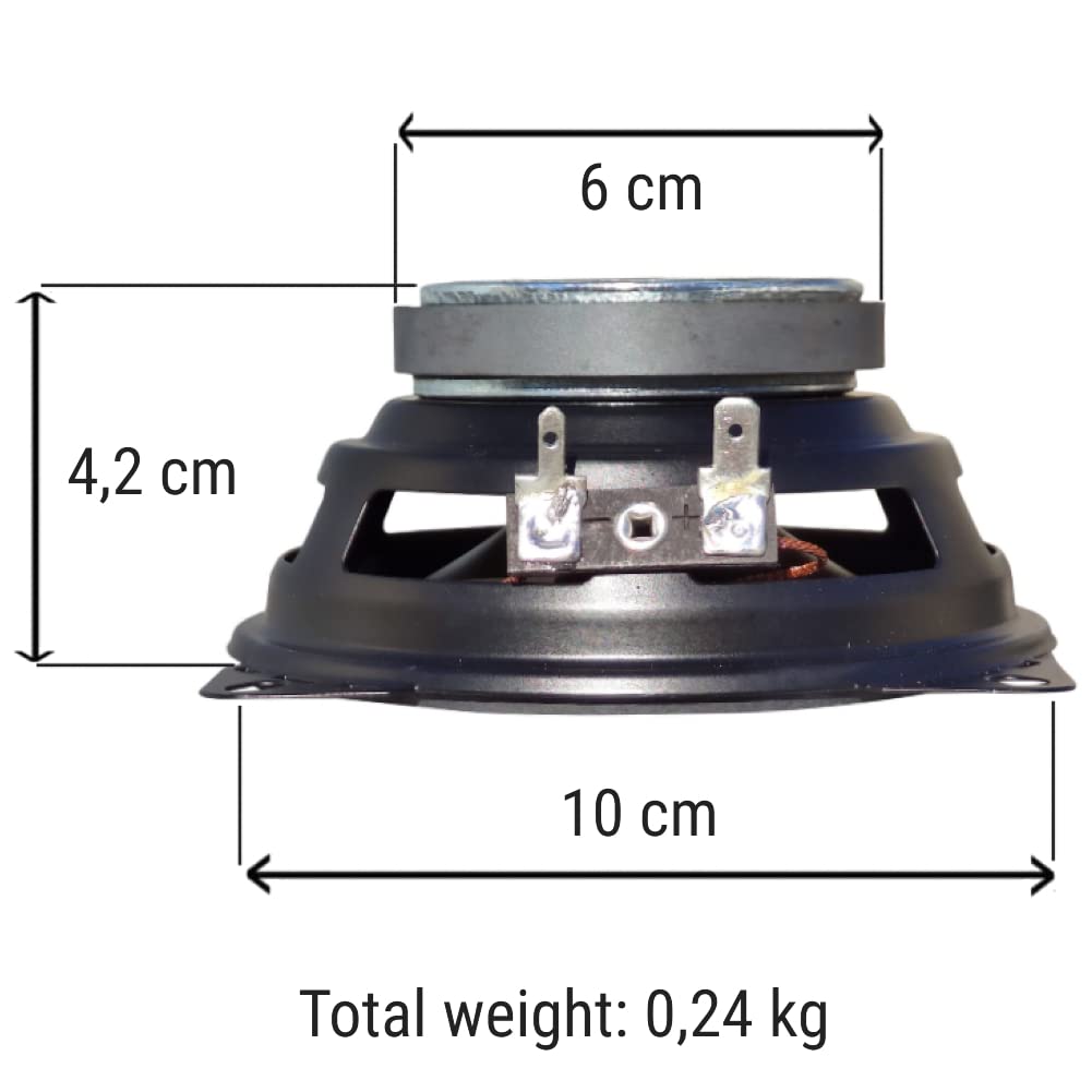 Speaker 2 Haut-PARLEURS Compatible avec PHONOCAR Basic 66121 Double cône 10 cm 100 mm 4'' de diamètre 20 Watt rms et 40 Watt Max 4 ohm 90 DB, la Paire