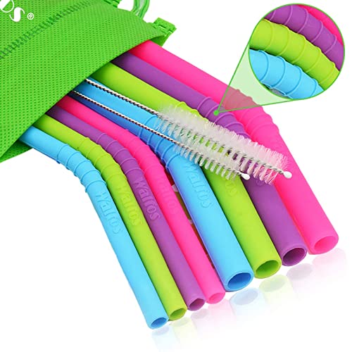 Pajitas de silicona reutilizables Walfos (juego de 8) pajitas de silicona flexibles, 2 tamaños para niños y adultos para jugo, vasos de 20 oz con cepillo de limpieza y bolsa de almacenamiento