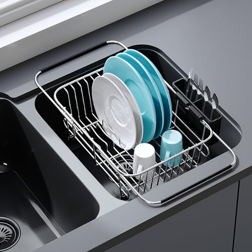 Image of JASIWAY Sink Small Dish Drying Rack with Utensil Holder, for RV, Apartment