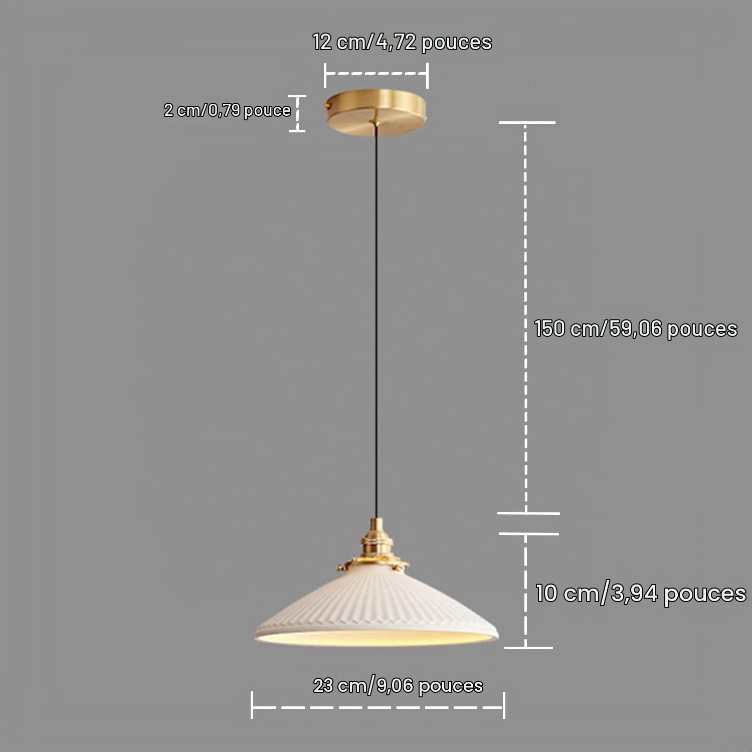 Suspension Industrielle Vintage en Céramique 23cm Blanc Lampe Suspendue avec Douille en Métal pour Chambre Île de Cuisine Salon Couloir Salle à Manger