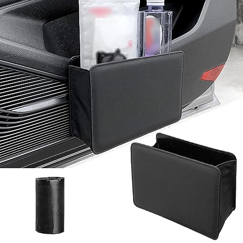 Image of Car Seat Back-Mounted Storage Box, 8.07 inch x 5.51 inch x 2.55 inch Foldable Multi-Functional Trash Can, Universal Car Door Side Inner Waterproof Accessories, Suitable for Most Car Models, Black