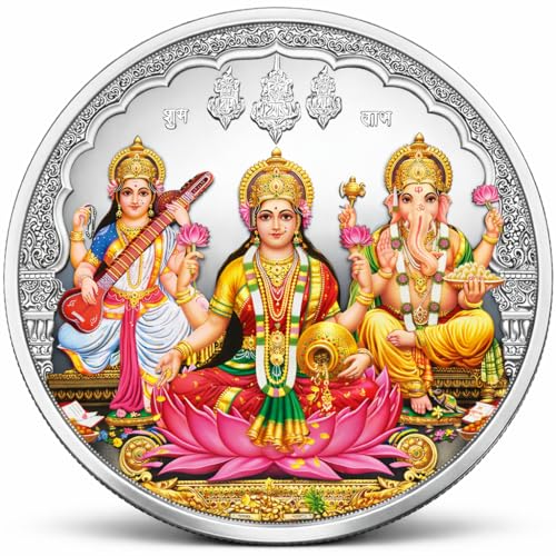 Pure Silver 999 Ganesh Laxmi Saraswati Silver Coin For Diwali | D...