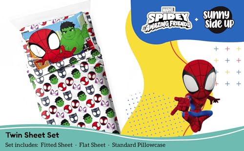 Image of Sunny Side Up Spidey & His Amazing Friends Twin Sheet Set - 3 Piece Kids Bedding Set Includes Pillow Cover - Super Soft Superhero Microfiber Sheets Features Miles Morales & Ghost Spider
