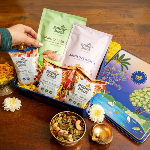 Image of Paper Boat Diwali Dry Fruit Gift Box, 360g- Diwali Gift Hamper | Reusable Tin Box | Assorted Mixed Nuts, Dry Fruits & Trail Mix | Cashew, Almonds, Berries and Mixed Nuts