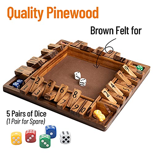 Funliktod Wooden 1-4 Player Shut The Box Game Classic Dice Board Game For Kid & Adult #TOP4