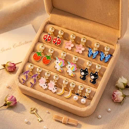 Image of 20 Pairs Clip on Earrings Pack - Cute Animal Designs, Non-Pierced for women with No Ear Holes,Cute Animal Clipon Earrings Pack