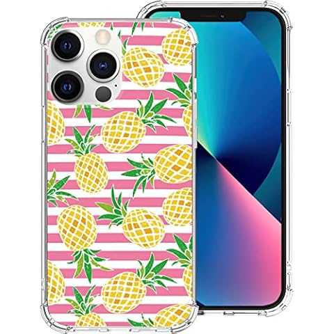 kynwoga Clear Case Compatible with iPhone 13 Pro Case,Pink Stripe with Cute Pineapple Pattern Design Clear Soft TPU Cover for Women Girls,Slim Fit Protective Phone Case for iPhone 13 Pro 6.1 Inch Cover