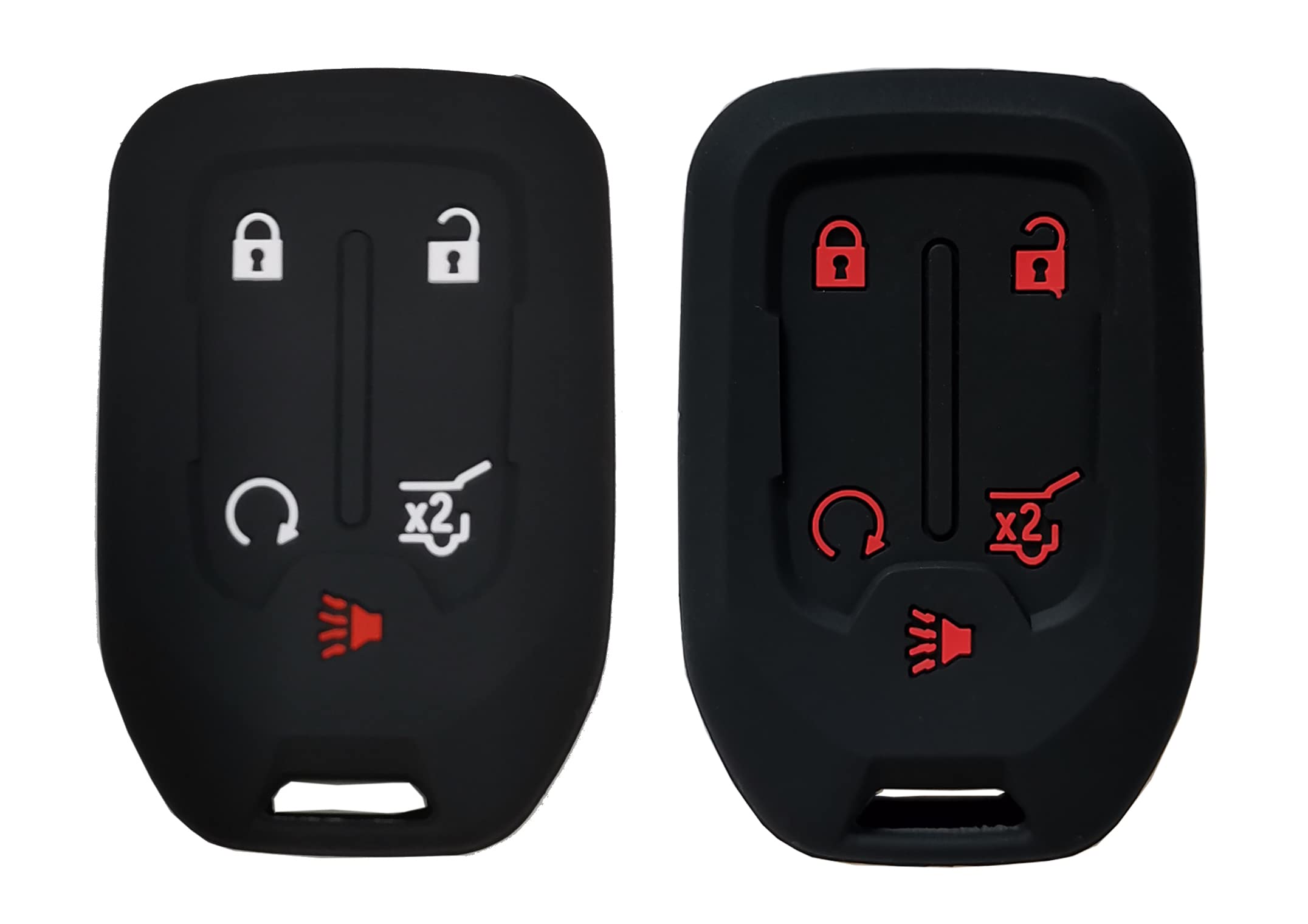 Photo 1 of bundle of 2 packs )) 2 Pcs Smart Key Fob Cover Case Protector Fit for GMC Acadia Terrain Yukon Chevrolet Suburban Tahoe Keyless Entry Remote Fob Skin Jacket Holder Key Protection Case 1 Black with red + 1 Black with white
