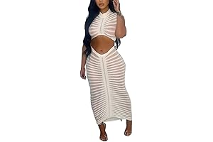 Kafiloe Sexy 2 Piece Outfits for Women Mesh See Through Crochet