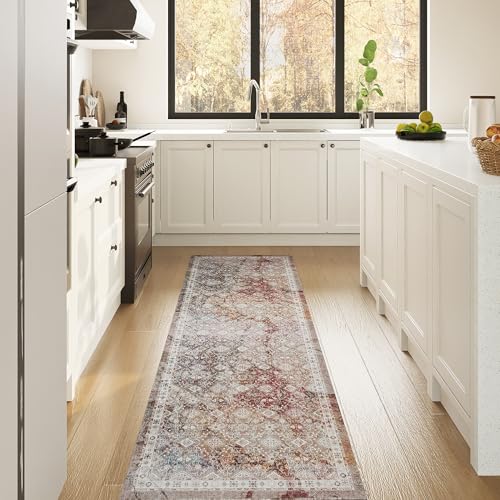 Vintage 2x6 Washable Runner, Low-Profile Kitchen Runner Rug with Non-Slip Backing & Durable Edge Binding, Pet-Friendly Entryway Rug for Bedroom & Hallway