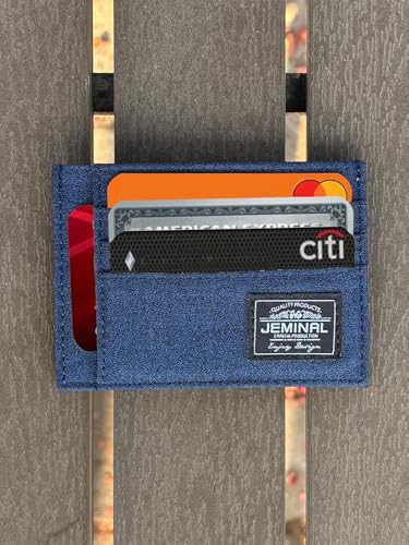 JEMINAL Slim Minimalist Front Pocket Men's Women's Canvas Wallet, Durable Nylon, 8-9 Card Positions, Cash Slot (Navy Blue)2