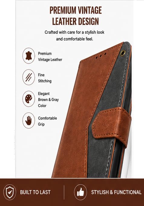 Image of HushLush Premium Flip Cover Compatible for Redmi A7 Pro | Shockproof Wallet Style Protective Case with Card Slots, Magnetic Closure, Stand Function & Full Body Protection (Dual Tone Metallic) (Brown)