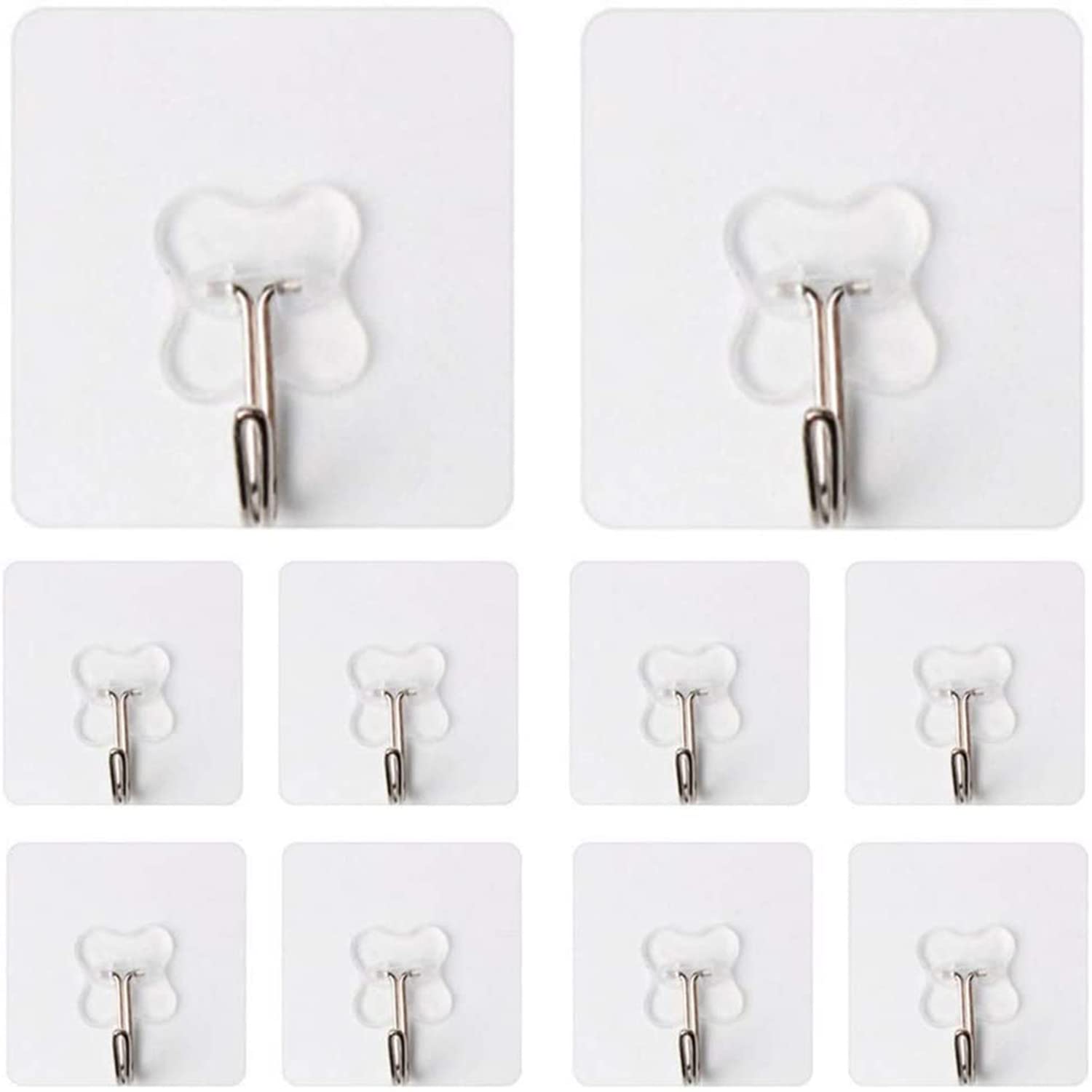 RED FOREST E-COMMERCE CO., LTD Heavy Duty Adhesive Hooks for Hanging 15lb(Max) Stick on Hooks Transparent Wall Hooks Reusable Sticky Utility Hooks for Wall Ceiling Bathroom Kitchen(Pack of 10)