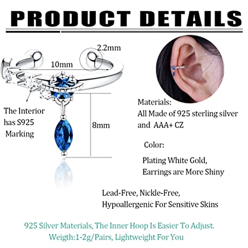 925 Sterling Silver Cuff Earrings for Women Adjustable Non-Piercing Cartilage Wrap Clip On Earrings Cubic Zirconia Dangle Ear Cuff Earring Set4