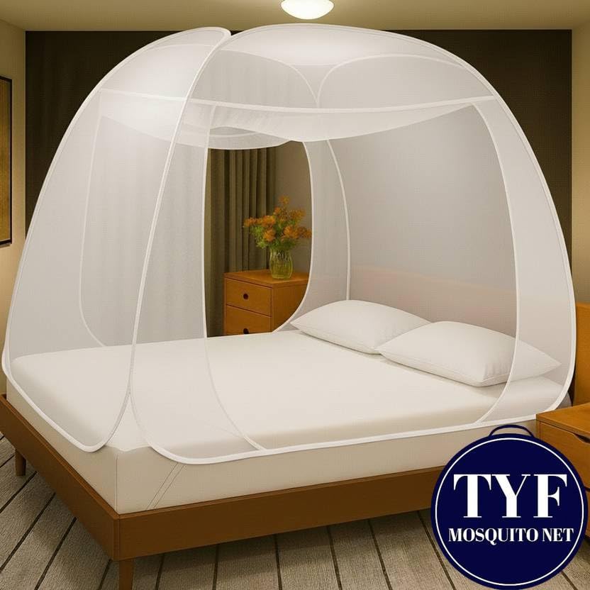 Image of TYF Mosquito Net for Bed Made with Polyester Material | Foldable Mesh Design | Lightweight and Portable Structure | Easy to Use White (6.15 Feet X 6.15 Feet) Double Bed