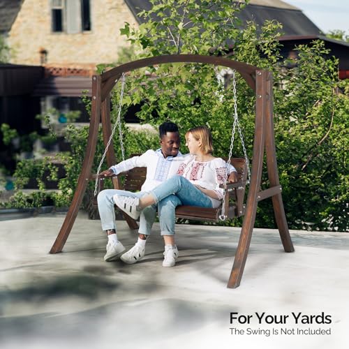 Image of VINGLI 6.7FT Wooden Porch Swing Frame, 1000-lb A-Frame Stand, Rustic