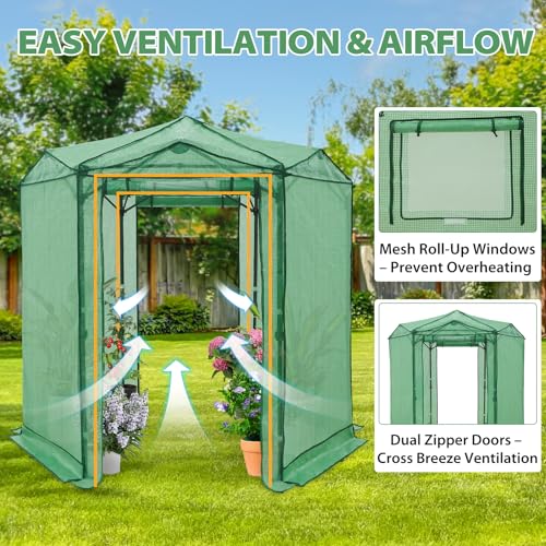 Image of EAGLE PEAK 6.6x6.6 Easy Setup Pop Up Greenhouse, Hexagon, Clear /Green
