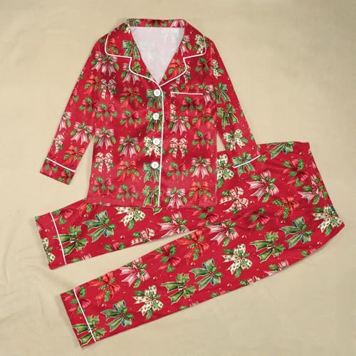 Family Christmas Pajamas Matching Sets Comfy Silk Stain Button Down Xmas Holiday Sleepwear Pjs Set for Mens Womens2
