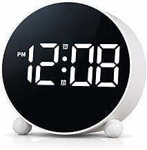 Zollyss Alarm Clock for Study Table | Digital Alarm Clock with Round LED Display & Double Bell | Dual Alarm, 3-Level Brightness | Desk & Table Clock for Bedroom, Office (White)