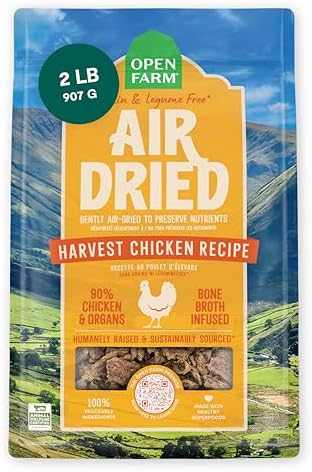 Open Farm, Air Dried Dog Food Infused with Bone Broth, Grain & Legume Free, Complete Meal or Food Topper, Harvest Chicken Recipe, 2lb Bag