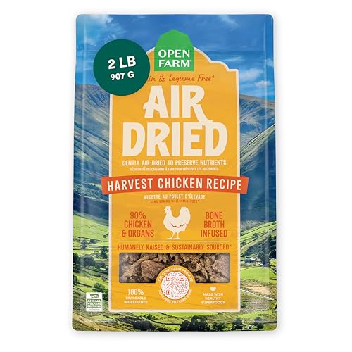 Open Farm, Air Dried Dog Food Infused with Bone Broth, Grain & Legume Free, Complete Meal or Food Topper, Harvest Chicken Recipe, 2lb Bag