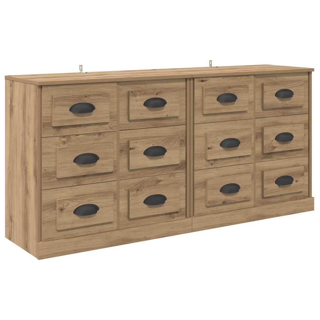 Set di 2 credenze in rovere Artisan, 70 x 35,5 x 67,5 cm, con cassetto, moderno, per soggiorno, spazio e ordine in sala da pranzo, corridoio, camera da letto