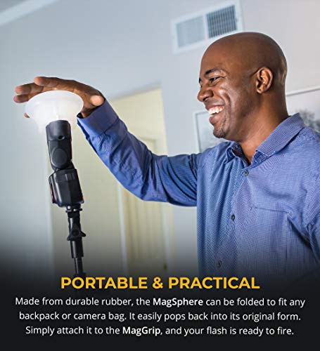 MagMod MagSphere Flash Diffuser Modifier Bundle with MagGrip Universal Magnetic Mount Base, and MagBounce Camera Flash Diffuser - Compatible with Godox, Canon, Nikon, Sony, and Most Speedight Flashes