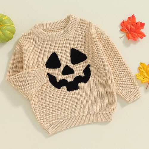 Baby Girl Boy Pumpkin Ghost Knit Sweater Long Sleeve Crewneck Warm Pullover Sweatshirt Toddler Halloween Outfit3