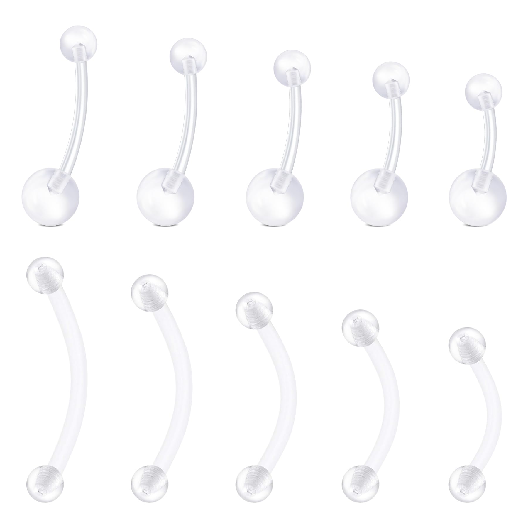LAURITAMI Piercing transparente para el ombligo, ceja, piercing para el ombligo, anillo para embarazo, curvado, cejas, nariz, labios, cartílago, oreja, kit de joyas