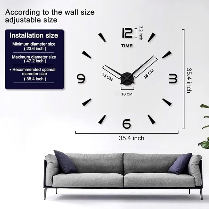 Image of Large DIY Wall Clock Kit | Frameless Modern 3D Wall Clock with Mirror Number Stickers for Home Living Room Bedroom Office Decoration (Silver)