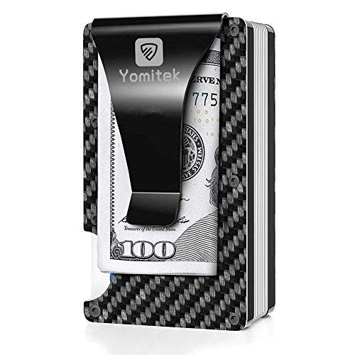 Carbon Fiber Minimalist Wallet, Business Card Holder Billfolds, Slim Cash Money Clip, RFID Blocking Anti Theft Aluminum Metal Credit Card Wallet for Men