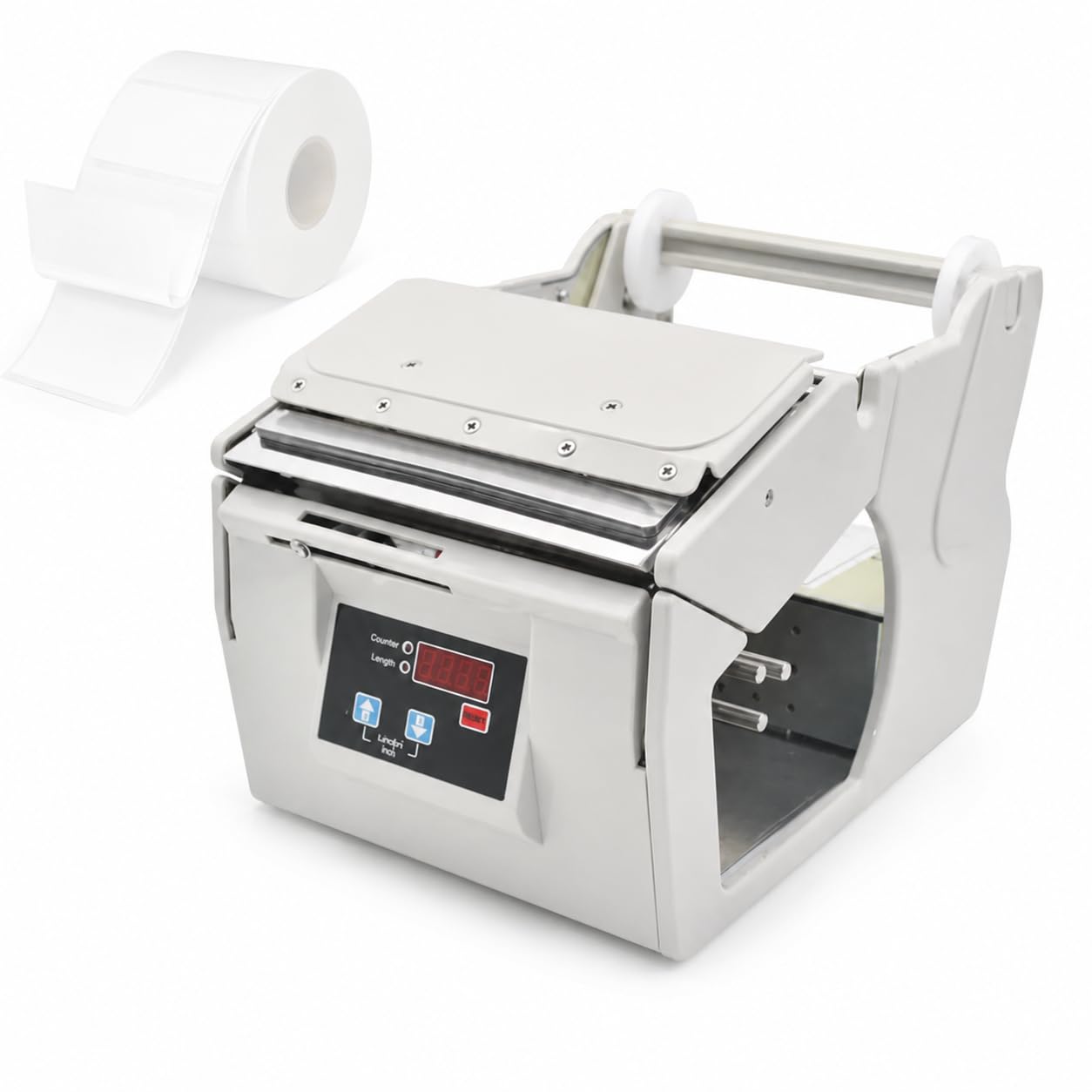 AMQYDT Self-Adhesive Electronic Peeling Machine, Label Stripper Machine with Digital Control, 5-180mm Adjustable Width, Auto Counting and Speed Control for Barcode Labels, Stickers and Packaging
