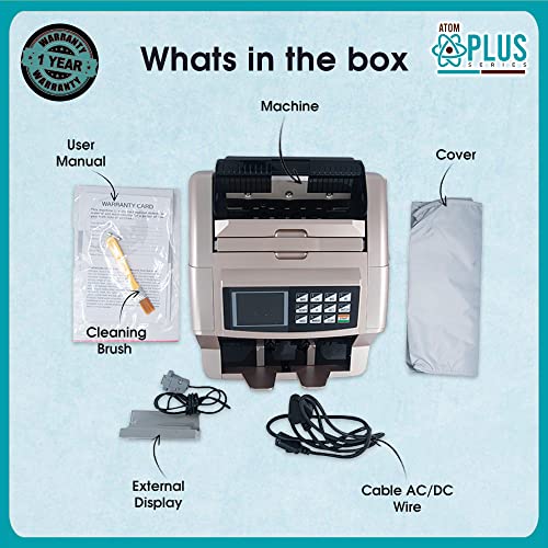 Image of Atom LT 1000 Value Counter Triple Display Mix Note Value Counting Machine Fully Automatic Business-Grade Currency Value Counter with UV, MG & IR Fake Note Detection and Larger LCD Display