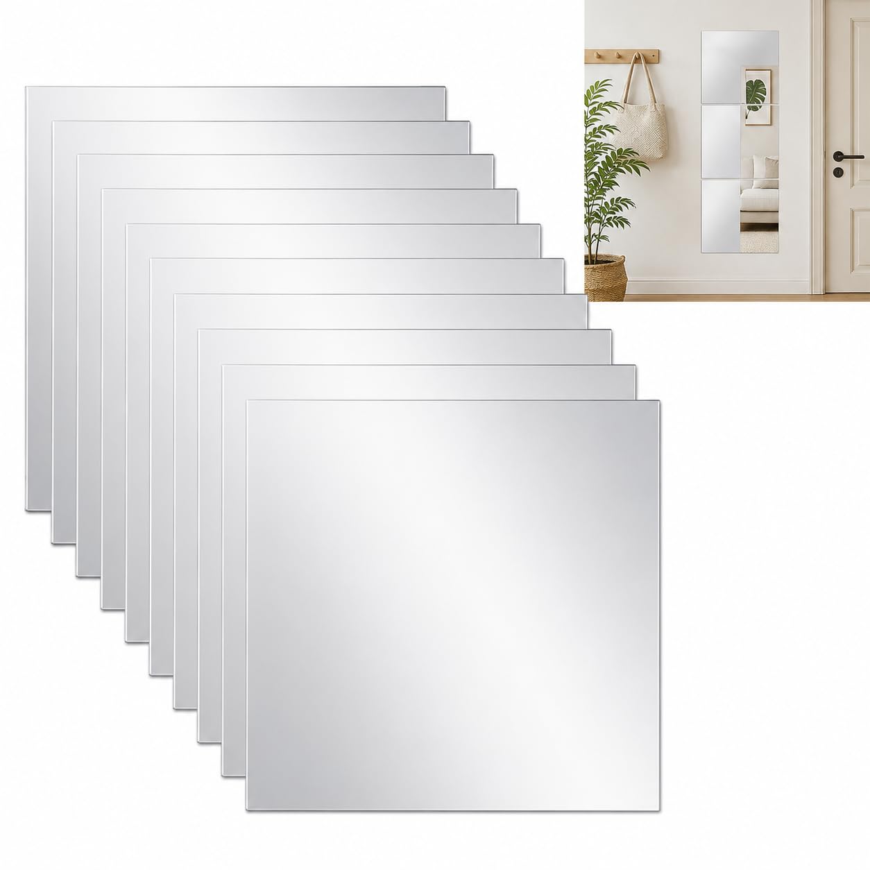 Acrylic Mirror Wall Stickers, 10 Pcs Self Adhesive Mirror Tiles 30 x 30 cm