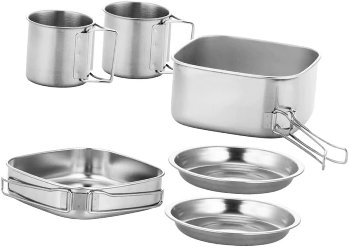 1set Compact Stainless Steel Camping Cookware Portable Handle Pot and Pan for Outdoor Cooking for Hiking Picnics Bbqs and Camping Activities