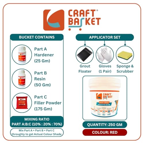 PREMIUM EPOXY GROUT FOR TILES (20 COLOURS)(ALL PACKS:100 g,250 g,500 g,1 kg,2 kg,3 kg,5 kg) Waterproof,Tiles Gap Filler, Epoxy Grout (Red, 250 g) - Image 5