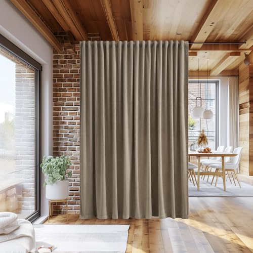 Image of Camel Beige Sliding Door Curtains - Super Soft Velvet Thermal Insulated Drapes Luxury Back Tab Privacy Room Dividers for Living Room Theater Store Office, W100 x L96, 1 Panel