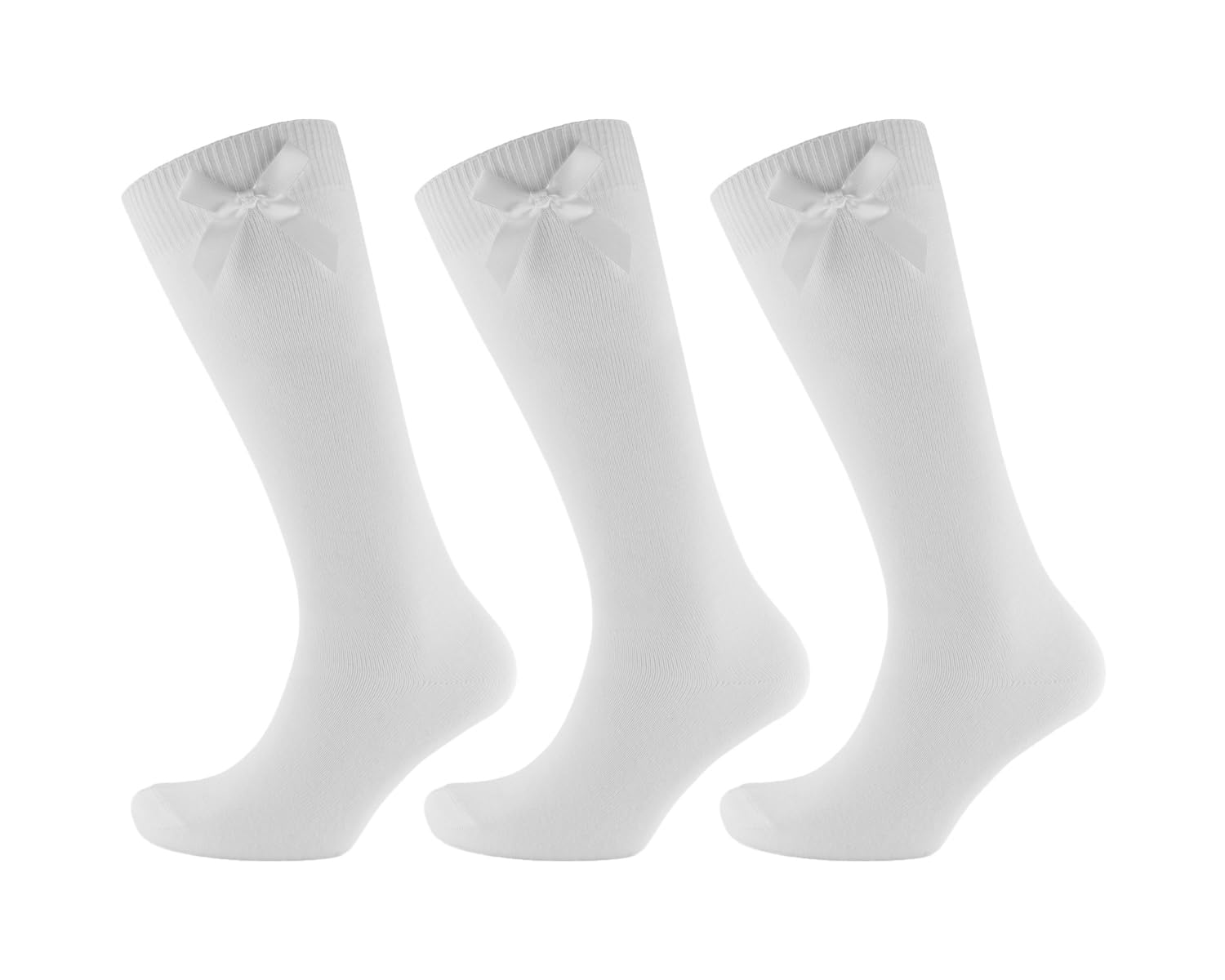 Slumber Hut Girls 3 Pairs White 3 Pairs Knee High Socks With Ribbon Bow White 12-3 (Eur 31-34)