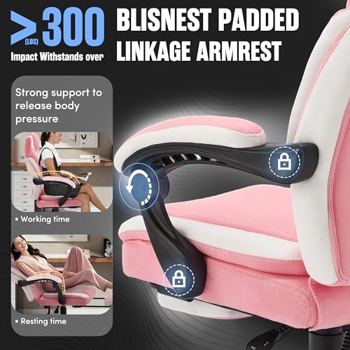 Image of Massage Office Chair with Foot Rest,6-Point Vibration & Heat Executive Office Chairs,Ergonomic Desk Chair for Heavy People,Big and Tall Fabric Office Chair 500LBS,Reclining Managerial Chair,Pinkwhite