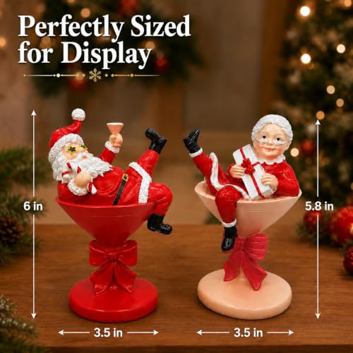 Santa and Mrs. Claus Figurines Set of 2, Resin Christmas Tabletop Decor - image 2
