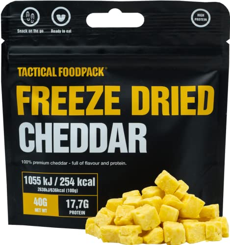 Tactical FoodPack Freeze Dried Cheddar Snacks (40g) - Gevriesdroogde kaasblokjes - minimaal 3 jaar houdbaar - 254kcal - 17,7gram proteine